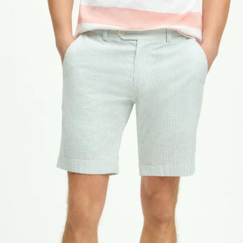 Brooks Brothers Washed Stretch Cotton Seersucker Shorts - Picture 3 of 12